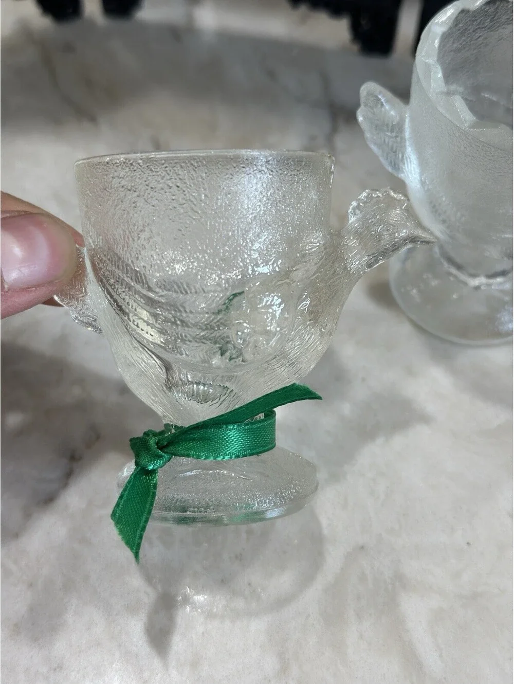 Mid Century Vintagepressed glass figural chicken egg cups Set Of 2